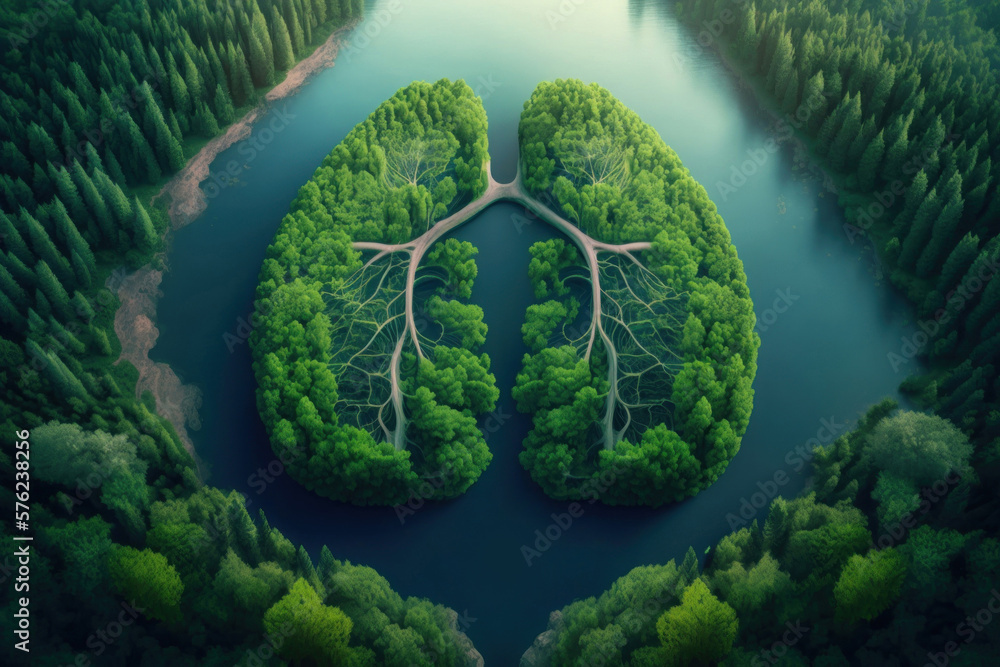 Green lungs of Earth. A green island in a shape of lungs in the