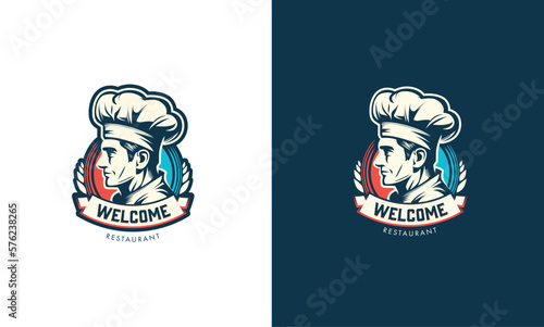 Modern classy restaurant chef linogravure emblem