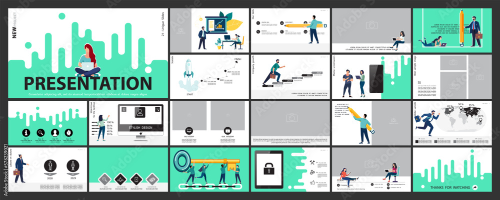 Infographics. Business team plans business presentation, financial success, powerpoint, launch of new project. Design template elements, background, set. A team of people creates a business, teamwork