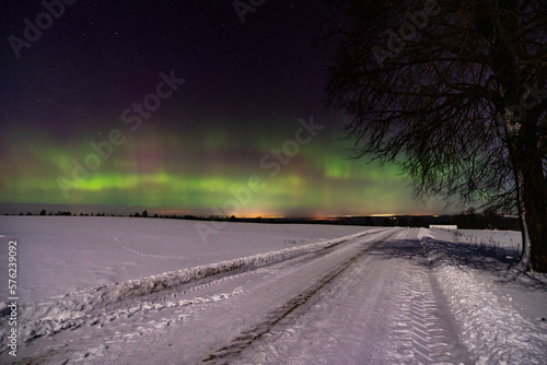 Aurora Borealis. Night sky. Latvia. Cesis. 