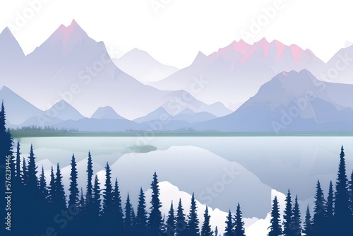 Sunset on the lake, picturesque reflection, mountain landscape, view of ridges and forest