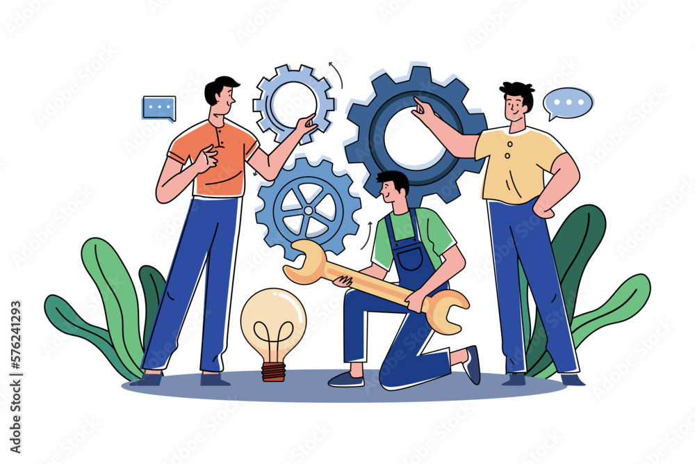 A group of workers working on projects in a team