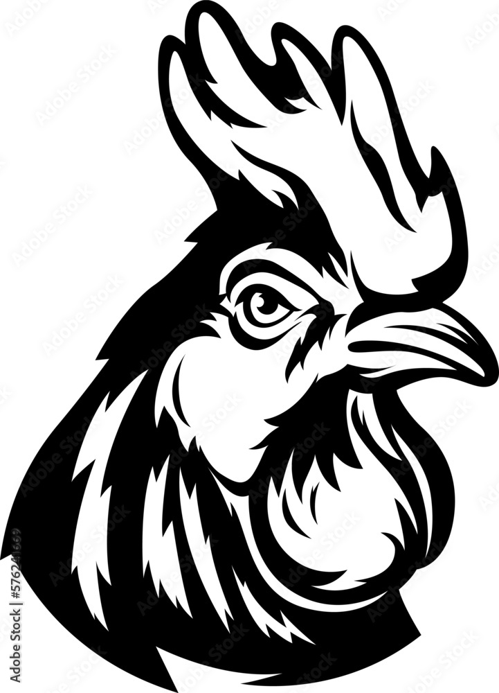 Head of rooster. Cock abstract character illustration. Graphic logo designs template for emblem. Image of portrait for company use Head of rooster. Cock abstract character illustration. Graphic logo designs template for emblem. Image of portrait for company use
