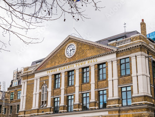 The new Tower Hamlets Town Hall, now located at Front Block, Whitechapel, London E1 2AD. The renovated main facade, on the site of the former Royal London Hospital.