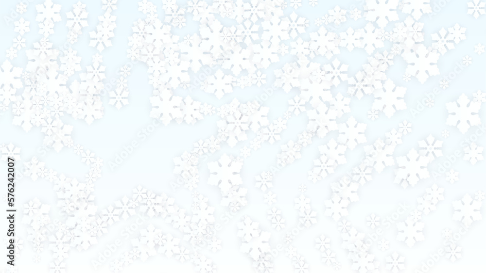 Christmas  Vector Background with Falling Snowflakes. Isolated on Red Background. Realistic Snow Sparkle Pattern. Snowfall Overlay Print. Winter Sky. Papercut Snowflakes.