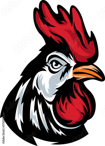 Head of rooster. Cock abstract character illustration. Graphic logo designs template for emblem. Image of portrait for company use