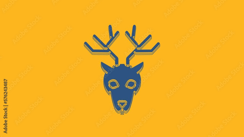 Blue Deer head with antlers icon isolated on orange background. 4K Video motion graphic animation Blue Deer head with antlers icon isolated on orange background. 4K Video motion graphic animation