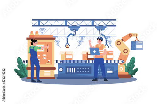 Robotic Production line Illustration concept on white background