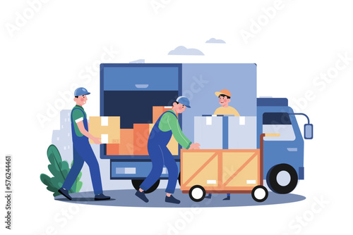 Worker loading packages on the truck