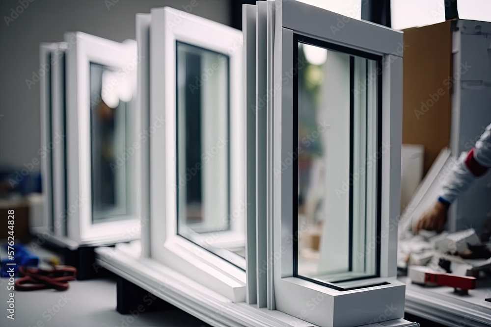 Installation of white standard plastic windows profile with triple ...