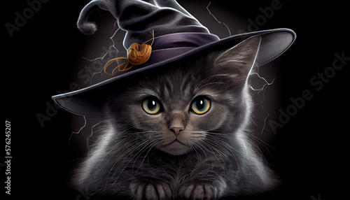 A cute halloween witches black cat  generative ai