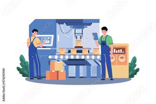 Automated production Illustration concept on white background
