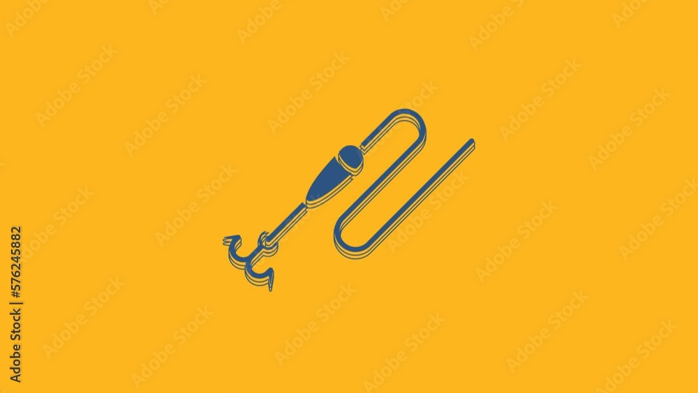 Blue Fishing line with hook and float icon isolated on orange background. Fishing tackle. 4K Video motion graphic animation Blue Fishing line with hook and float icon isolated on orange background. Fishing tackle. 4K Video motion graphic animation