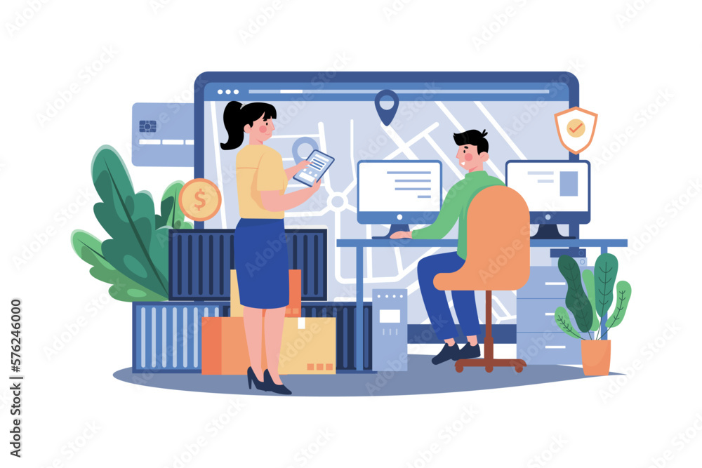 Online Cargo Illustration concept on white background Online Cargo Illustration concept on white background