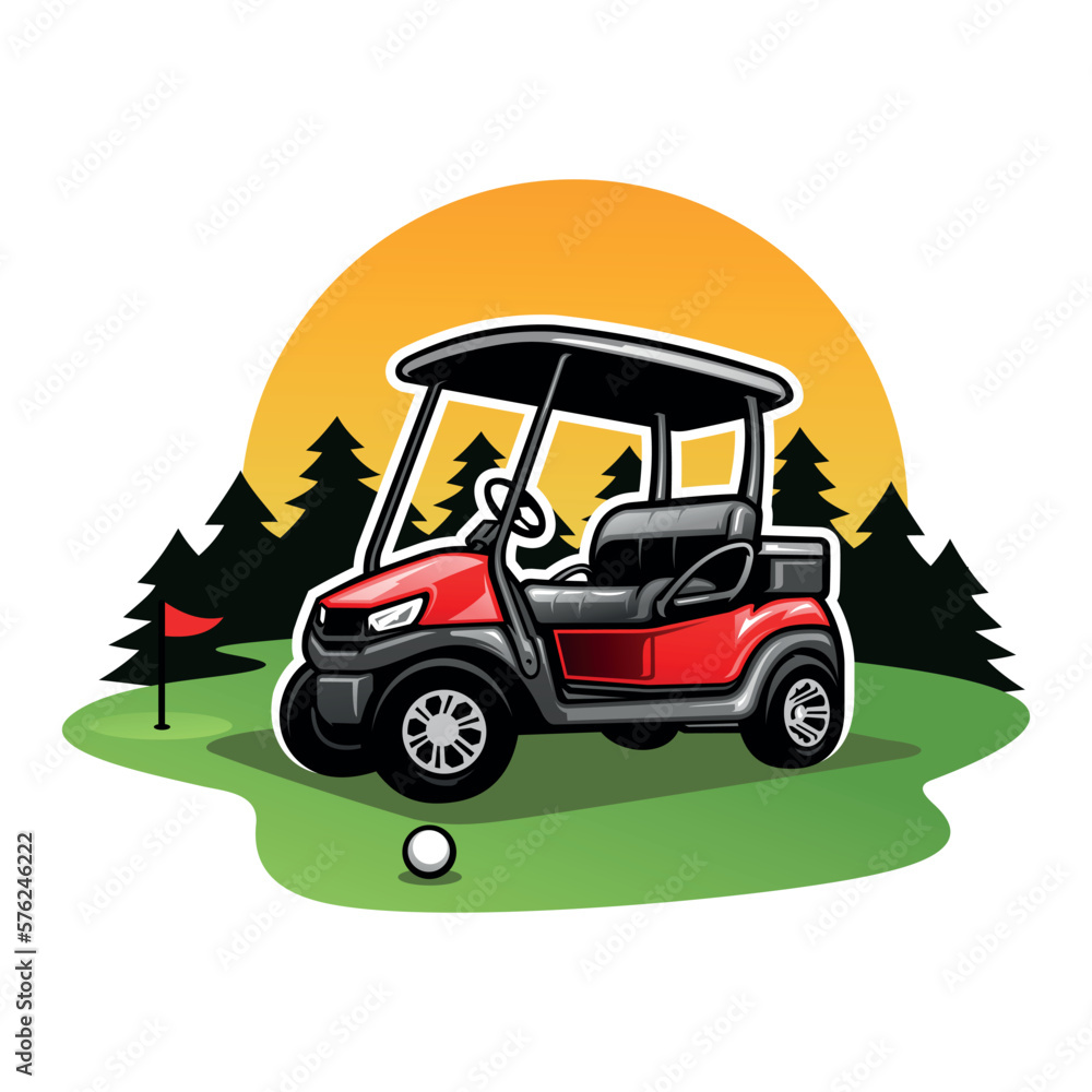 A golf cart with a red flag illustration vector