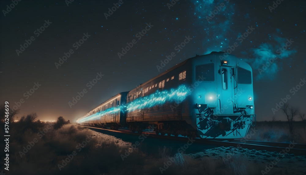 Fototapeta premium very beautiful night sky glow side train stars