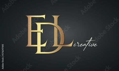 luxury letters EDL golden logo icon premium monogram, creative royal logo design photo