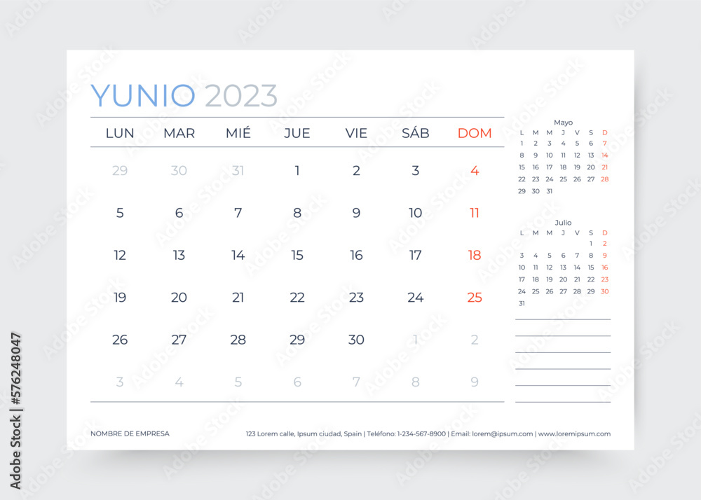 June 2023 year calendar. Planner calender template. Week starts Sunday. Desk monthly organizer. Timetable layout. Corporate diary. Table schedule grid. Vector simple illustration. Paper size A5 June 2023 year calendar. Planner calender template. Week starts Sunday. Desk monthly organizer. Timetable layout. Corporate diary. Table schedule grid. Vector simple illustration. Paper size A5