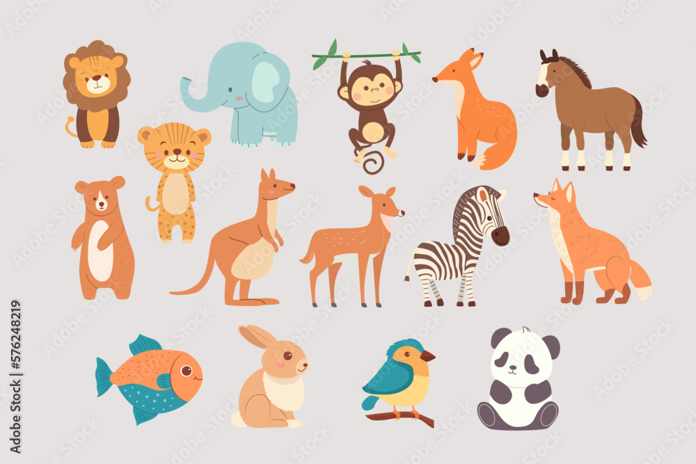 Fototapeta premium Adorable Animal Illustrations Set