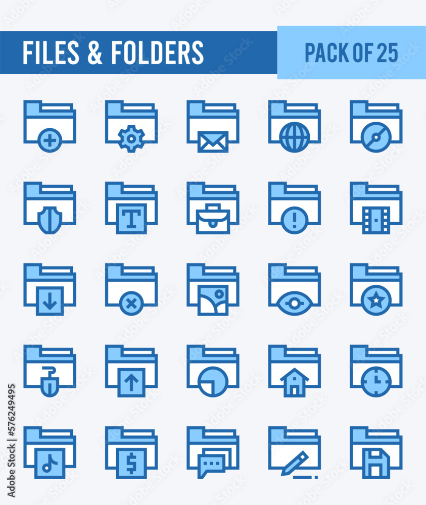 25 Files and Folders. Two Color icons Pack. vector illustration. 25 Files and Folders. Two Color icons Pack. vector illustration.