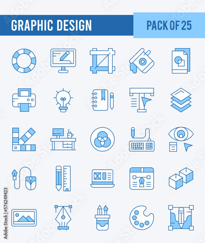 25 Graphic Design. Two Color icons Pack. vector illustration.