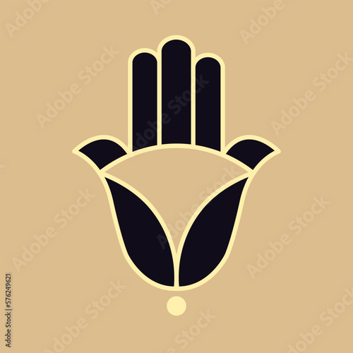 Illustration of a hamsa hand symbol. Hand of Fatima religious. Decorative pattern.
