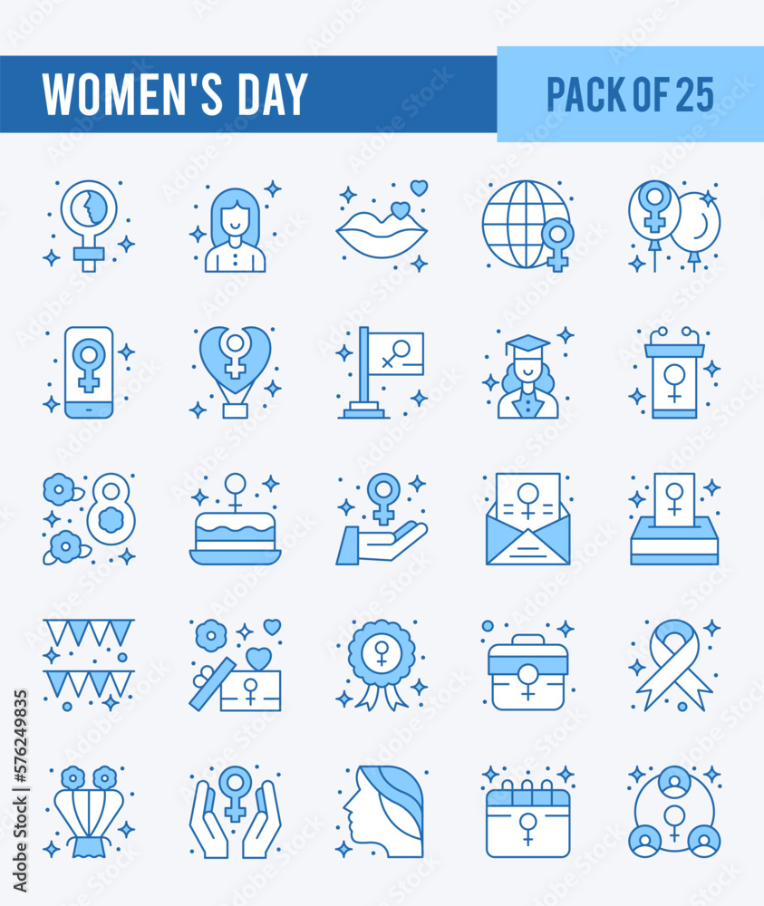 Fototapeta premium 25 Women's Day. Two Color icons Pack. vector illustration.