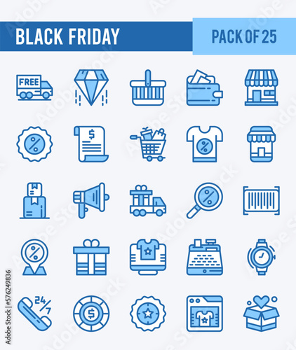 25 Black Friday. Two Color icons Pack. vector illustration.