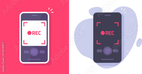 Video recording mobile app on cell phone as security surveillance camera flat graphics illustration, smartphone cellphone rec screen software for web cam image