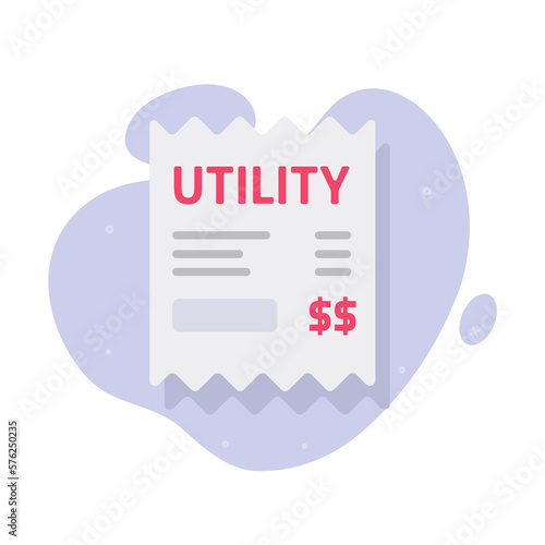 Utility bill vector receipt icon or budget expense payment pay flat illustration graphic design image