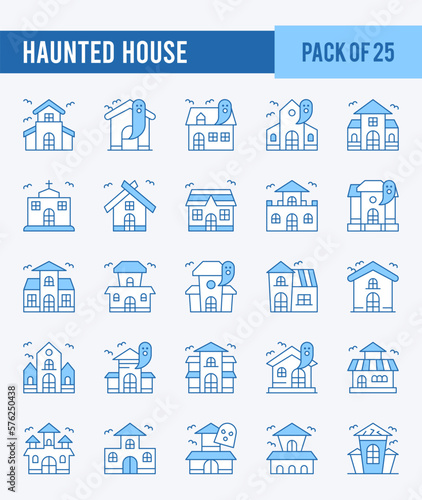 25 Haunted House. Two Color icons Pack. vector illustration.