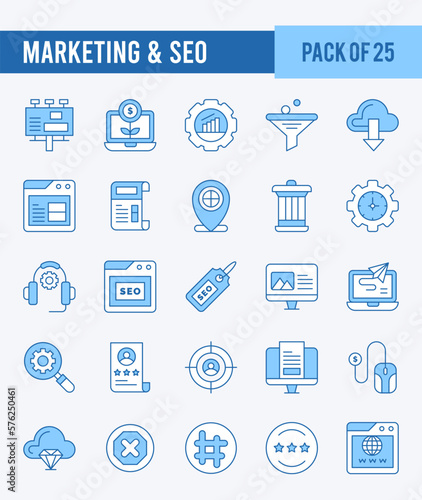 25 Marketing and Seo. Two Color icons Pack. vector illustration.