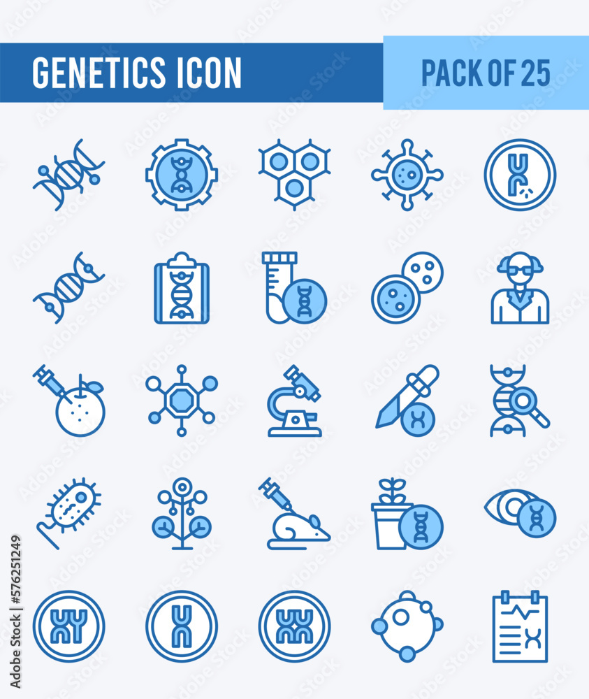 25 Genetics. Two Color icons Pack. vector illustration.