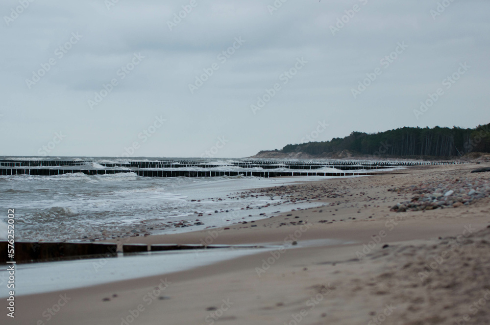 Baltic Sea, winter baltic sea, sea in poland,  waves, storm, seagulls, poland