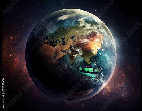 Earth with ozone layer on black background. Generative AI. © Dewi