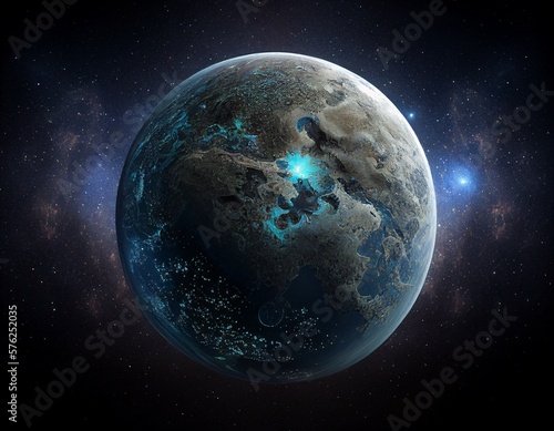 Earth with ozone layer on black background.  Generative AI.