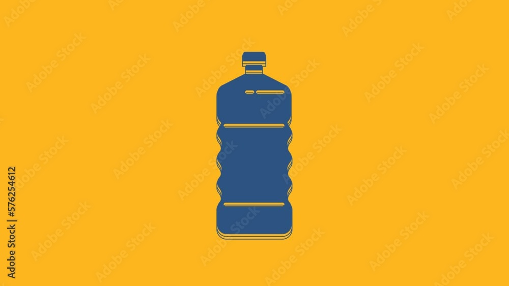 Blue Plastic bottle icon isolated on orange background. 4K Video motion graphic animation Blue Plastic bottle icon isolated on orange background. 4K Video motion graphic animation
