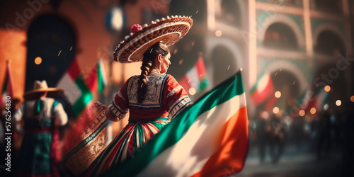 Colorful Fiesta on the Streets of Mexico - Celebrating Cinco de Mayo with a Mexican Hat and Flag photo