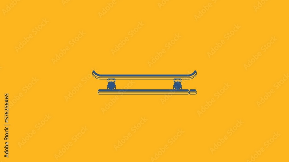 Blue Skateboard icon isolated on orange background. Extreme sport. Sport equipment. 4K Video motion graphic animation Blue Skateboard icon isolated on orange background. Extreme sport. Sport equipment. 4K Video motion graphic animation