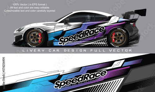 car livery design vector. Graphic abstract stripe racing background designs for wrap