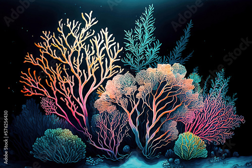 Colorful corals background wallpaper created with Generative AI technology