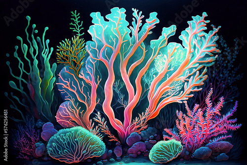 Colorful corals art design created with Generative AI technology