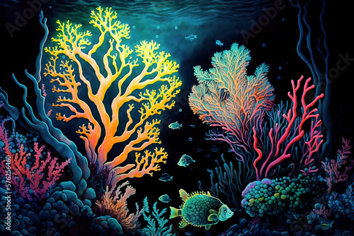 Colorful corals art screen background created with Generative AI technology