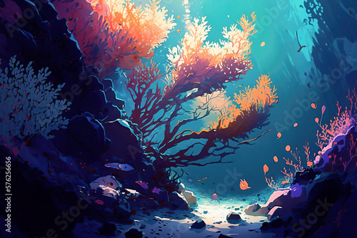 Seabed lit by sunlight background wallpaper created with Generative AI technology