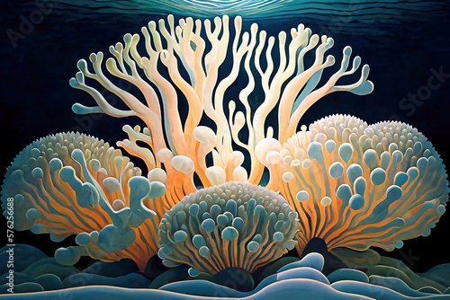 Shape of corals in the ocean art design created with Generative AI technology