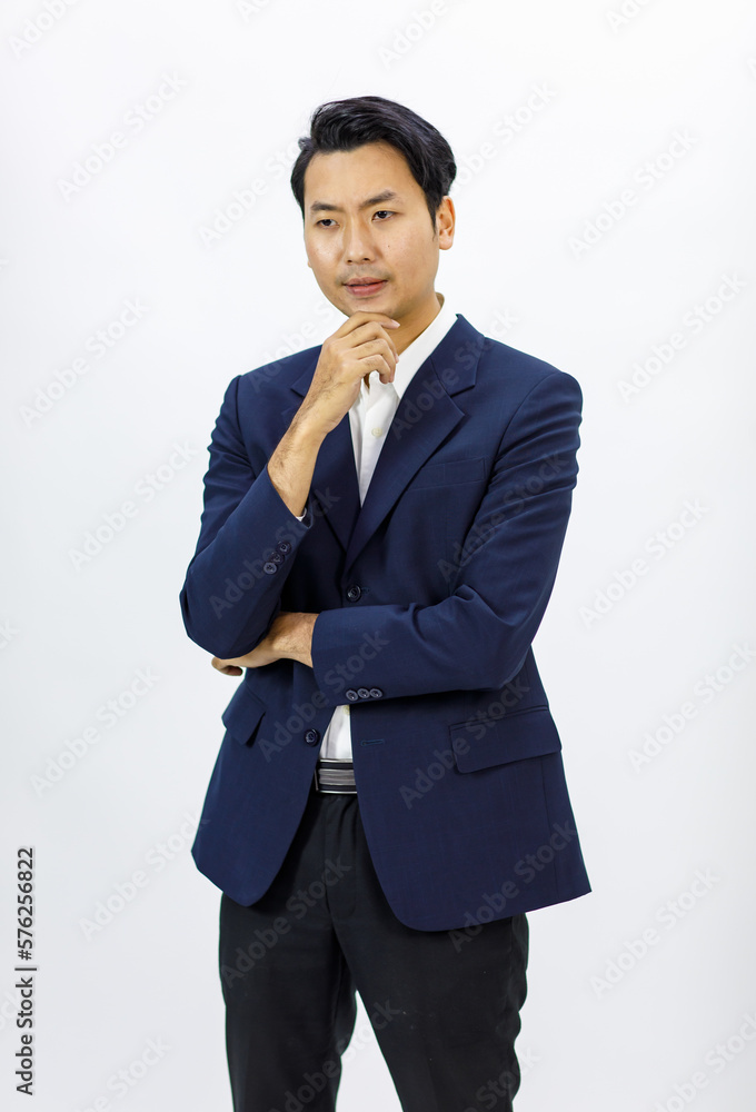 Portrait isolated cutout studio shot Millennial Asian professional successful male businessman entrepreneur ceo manager in formal business suit stand smiling crossed arms posing on white background Portrait isolated cutout studio shot Millennial Asian professional successful male businessman entrepreneur ceo manager in formal business suit stand smiling crossed arms posing on white background