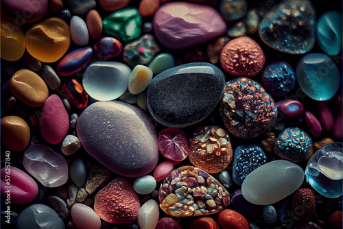 Background made of multicolored pebbles. Colorful texture from sea stones. created with ai
