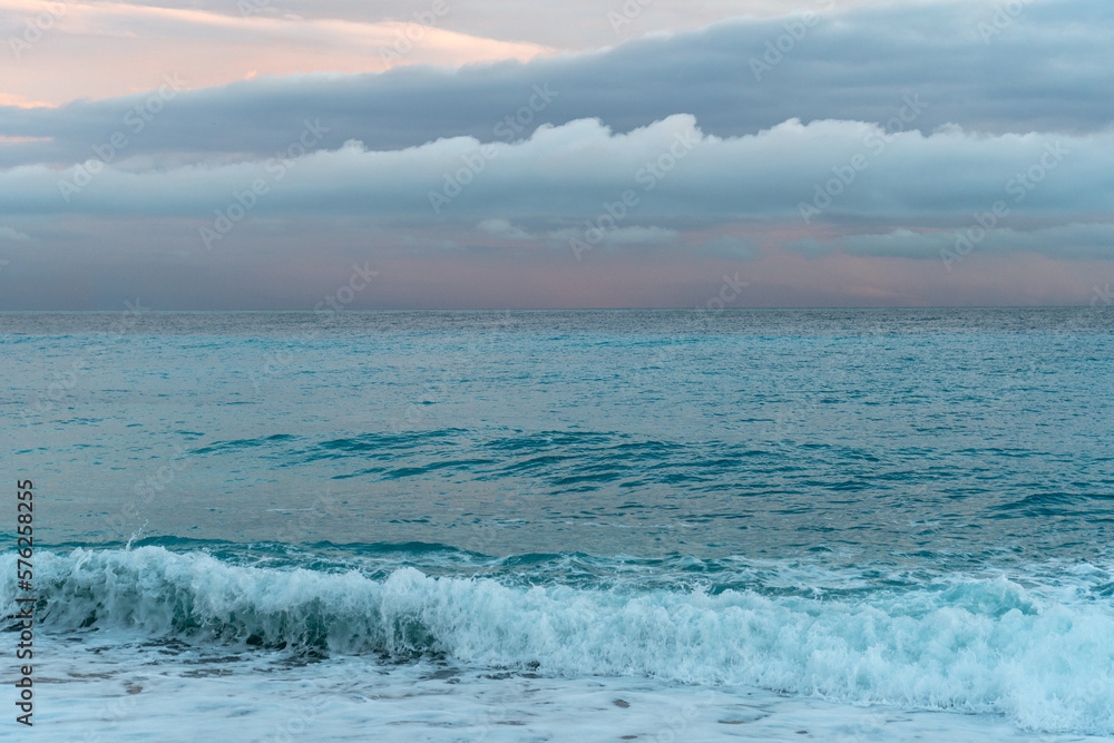 Cloudy Dawn, Azure Sea, Amazing Muted Colors, Weather Forecast Illustration Cloudy Dawn, Azure Sea, Amazing Muted Colors, Weather Forecast Illustration