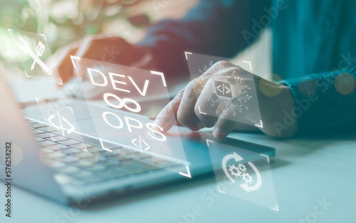 Quadro su tela Software development, IT operations, agile programming, Concept with dev ops ico