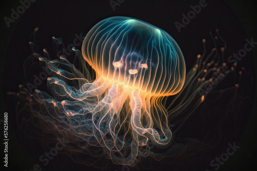Discovering the Mysterious Bioluminescence of Jellyfish in the Deep Sea ai generative